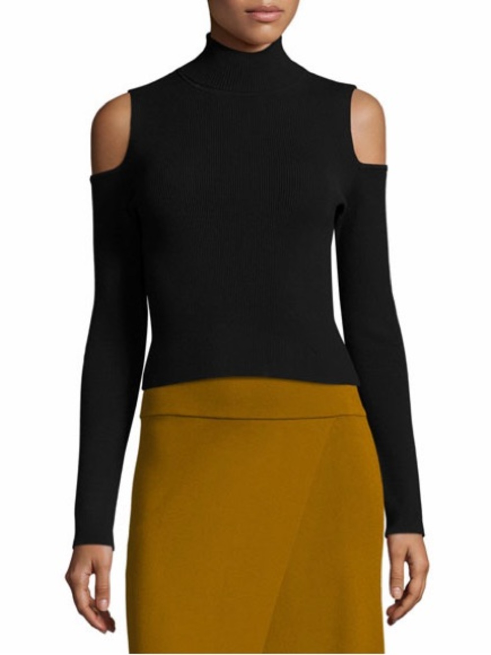 A.L.C. Mervyn Turtleneck Ribbed Knit Long Cold-Shoulder Sleeve Black Sweater S